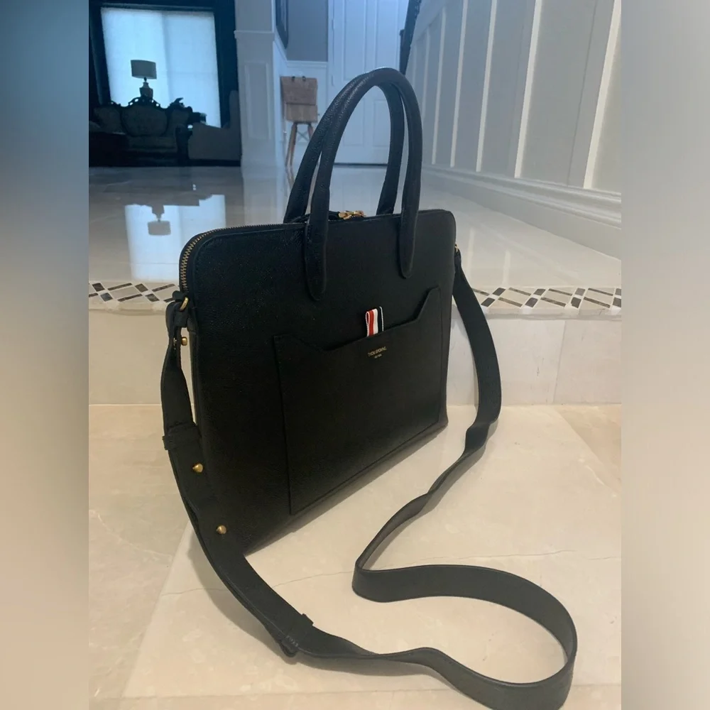 THOM BROWNE Black Pebble Grain Briefcase